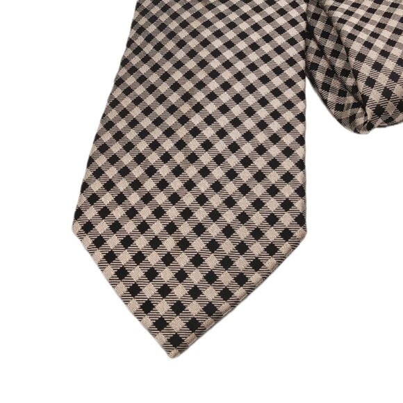 Michael Kors Silk Tie Men’s 60” Black Taupe Gingham Plaid Western Preppy Classic - Picture 1 of 3